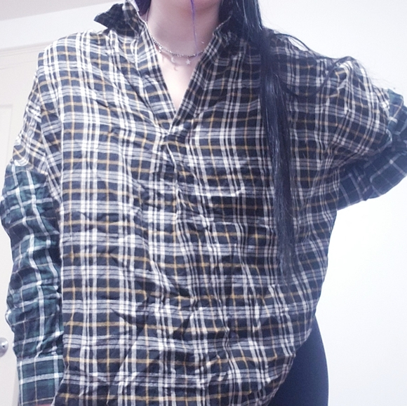 French Connection Plaid Patchwork V-Neck Flannel Blouse - Picture 3 of 14